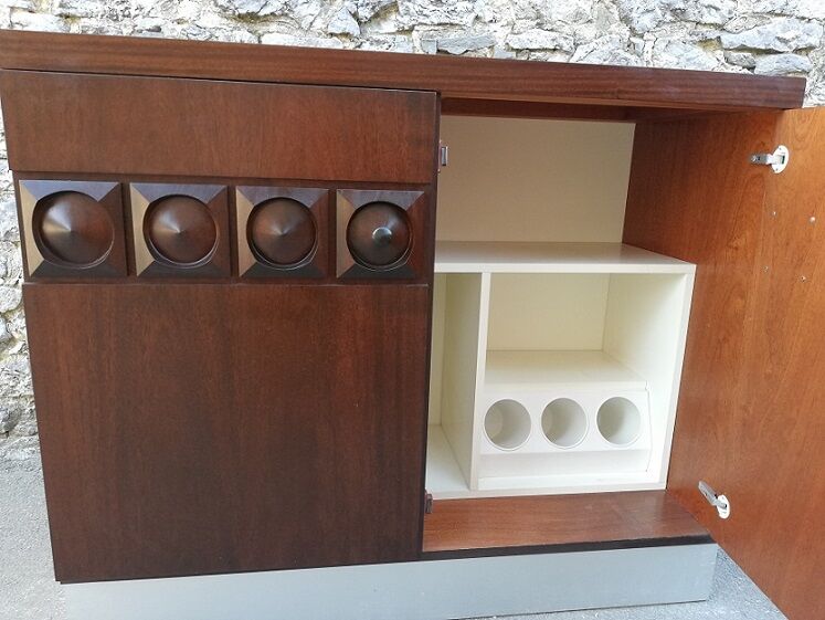 Exotic wood, belgium, 1960's brutalist bar cabinet