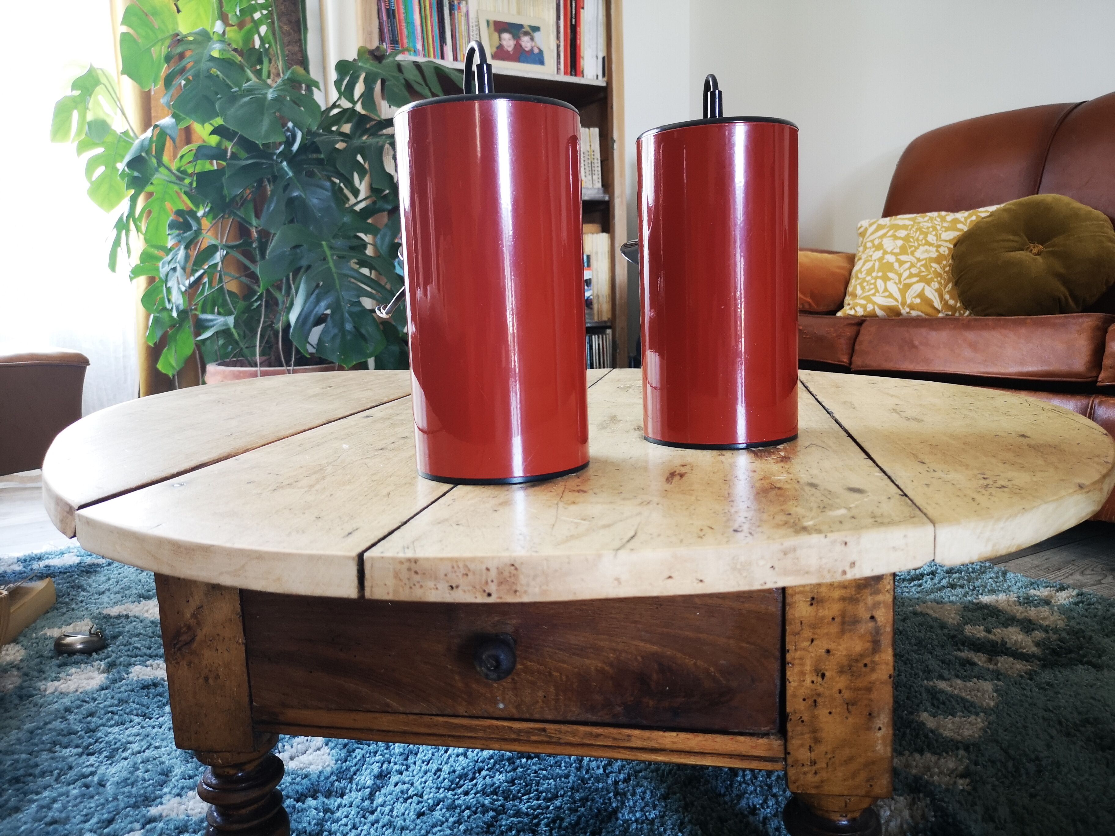 Pair of two hanging lamps lita year 70