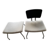 Armchair and footrest in boucle wool.