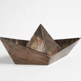 Modern silver-plated paper boat sculpture, Paola C. Aldo Cibic Italy 1980