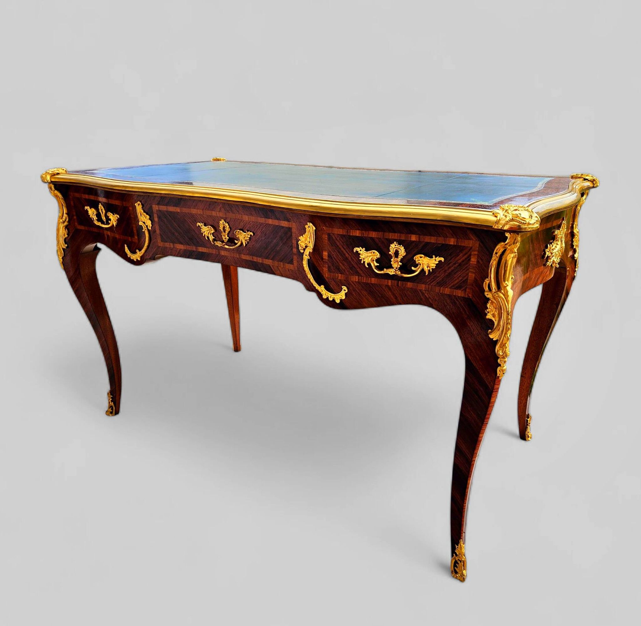 Marquetry and gilded bronze desk signed rinck in paris