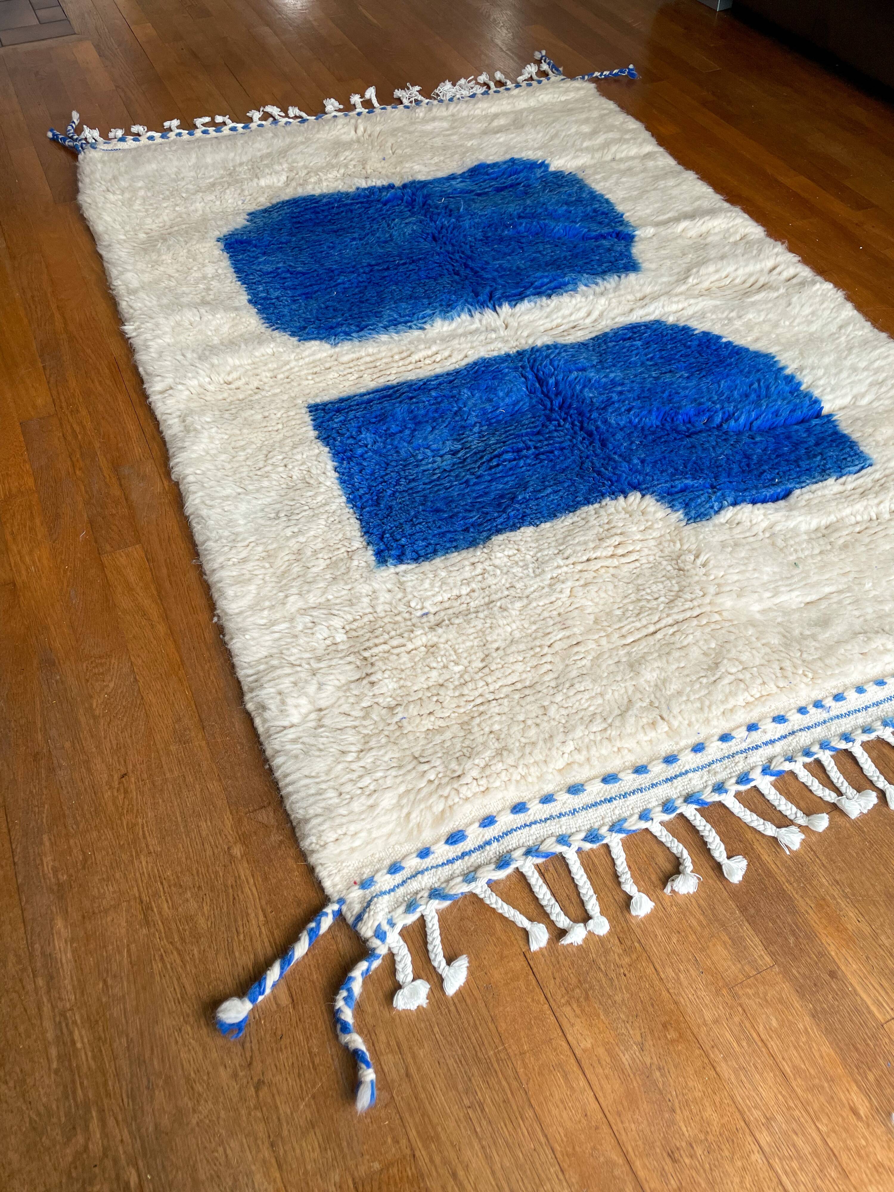 Moroccan Berber carpet white and blue modern Majorelle