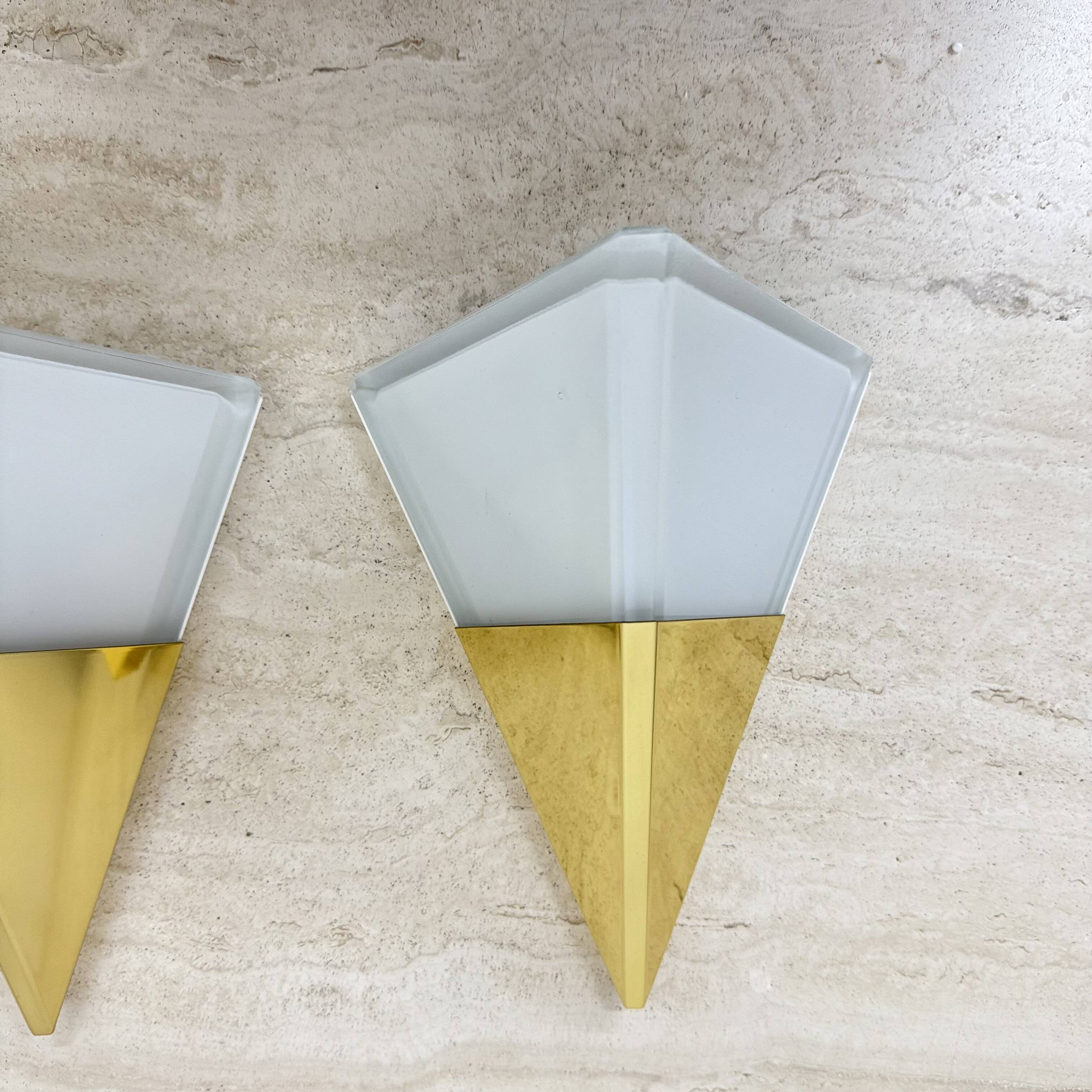 Set of 2 Limburg Glashütte brass and glass wall lamps sconce , 1970s