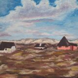 Painting „The Village in the Clouds”, Scandinavian design, 1970s