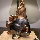 Vintage fish lamp in gold and copper metal