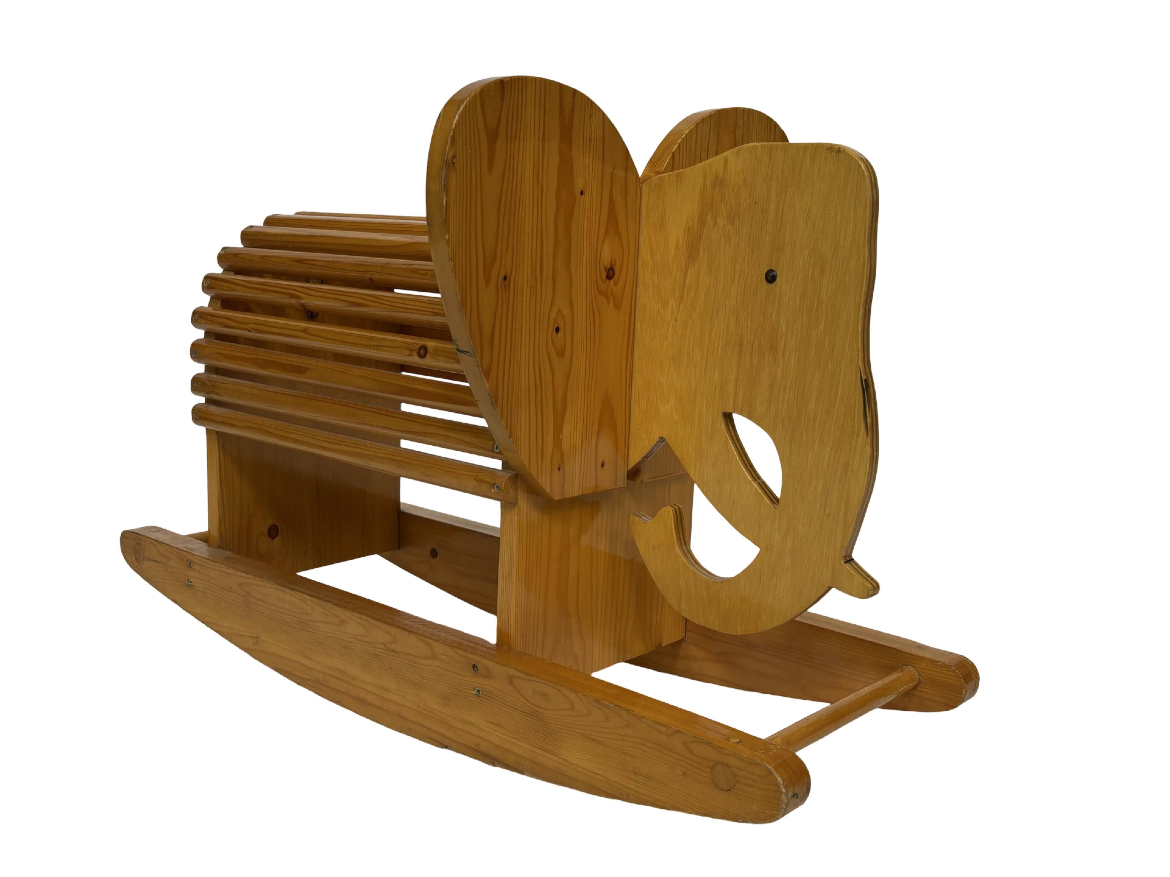 Vintage Swedish design Wooden Rocking Elephant 80's design
