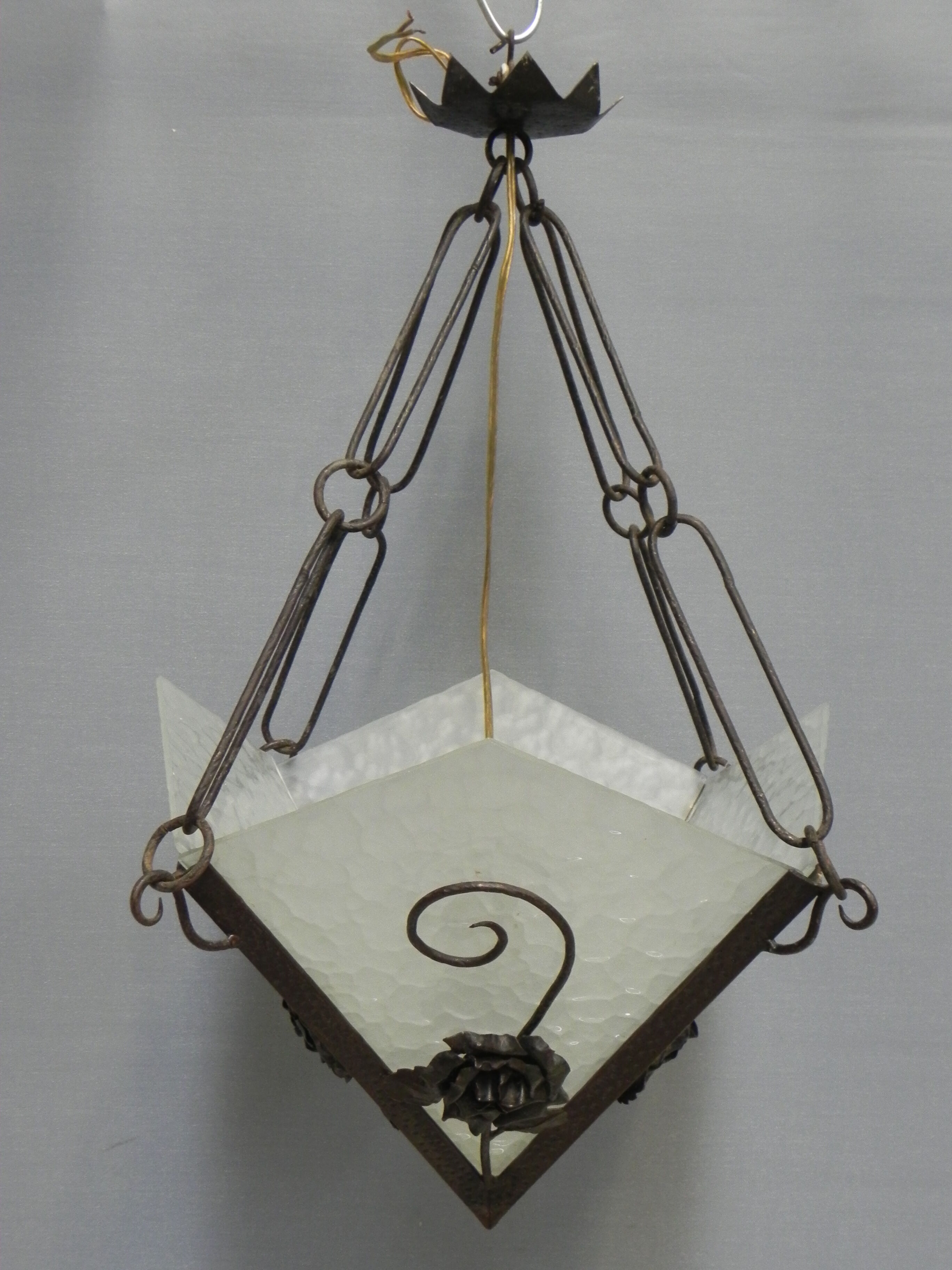 Art deco hanging lamp with 4 cloudy glass plates
