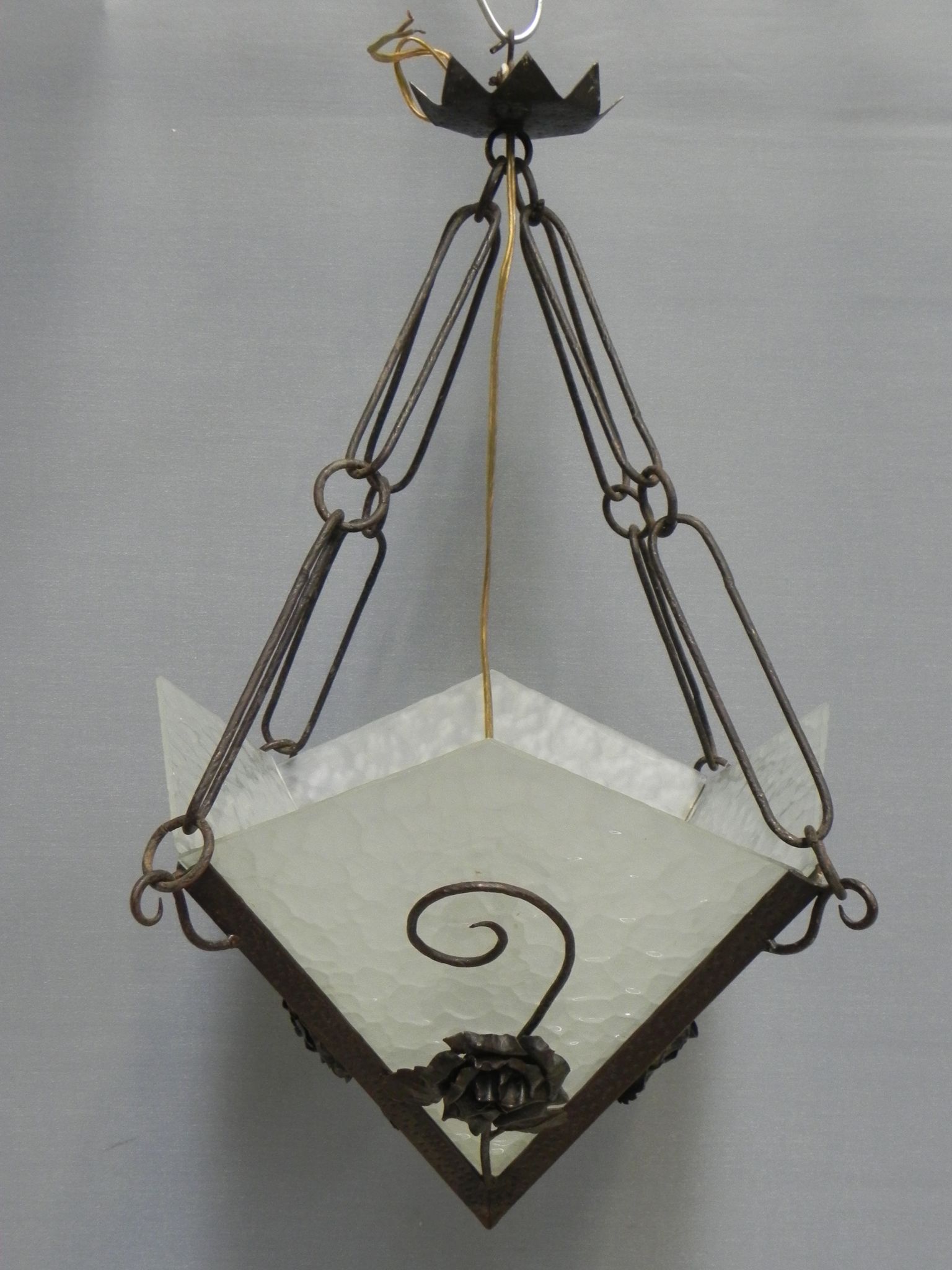 Art deco hanging lamp with 4 cloudy glass plates