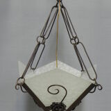 Art deco hanging lamp with 4 cloudy glass plates
