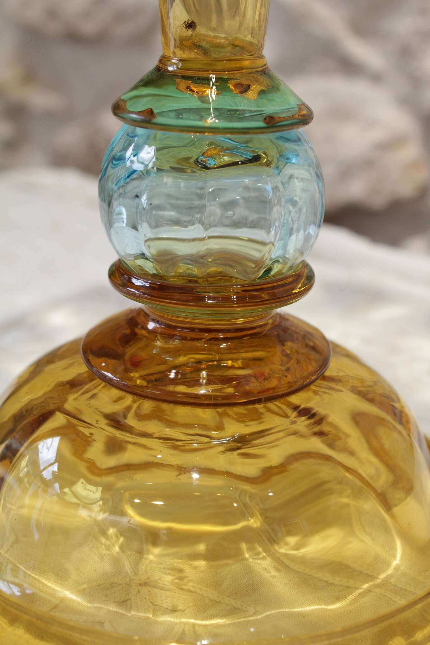 Vase from the Portieux crystal factory in yellow and blue glass