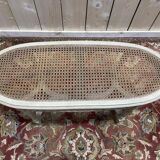 Banquette de piano Louis XVI en cannage et bois rechampi