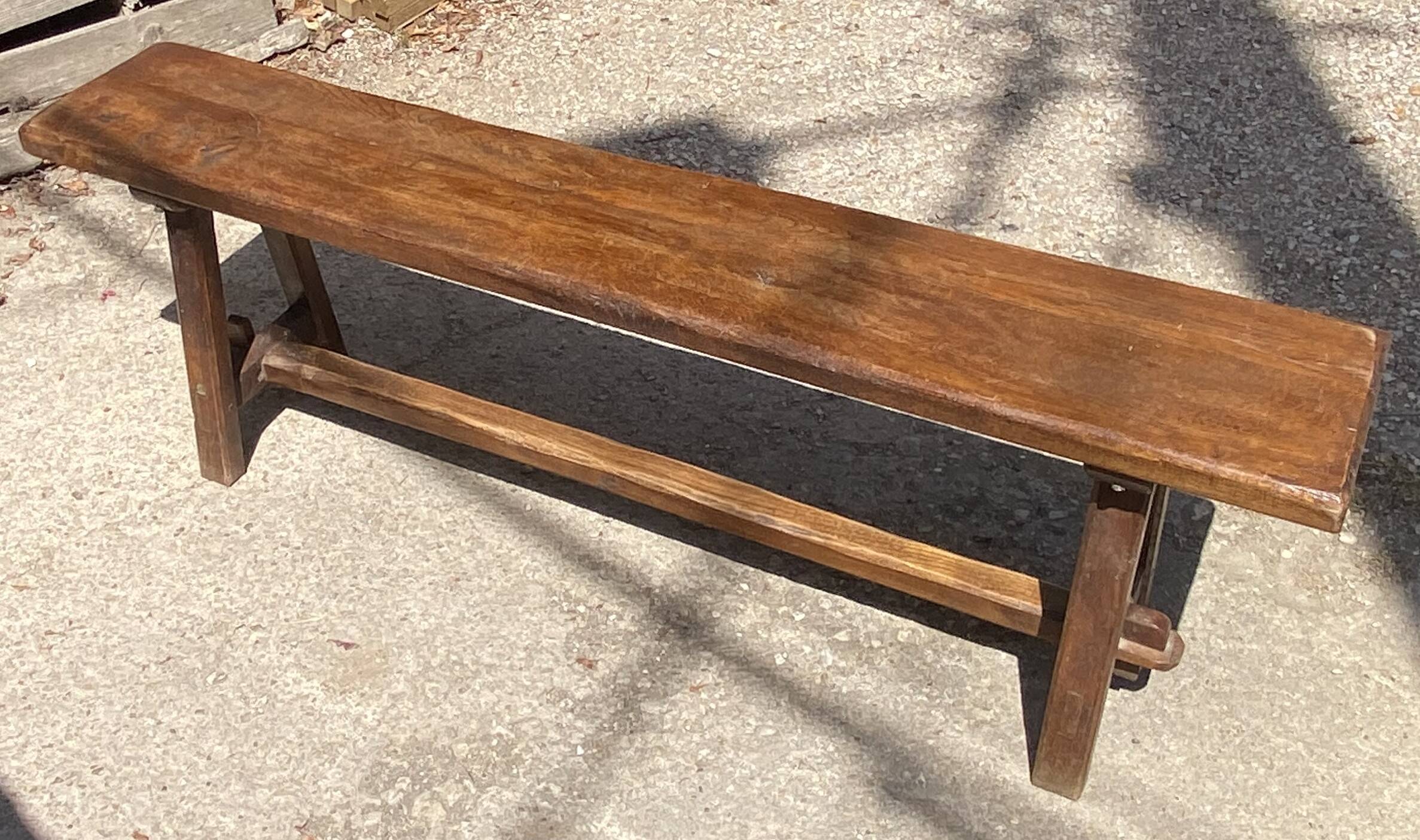 Solid oak farmhouse bench 140cm for rustic farmhouse table 1950