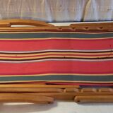 Vintage deck chair in wood and striped fabric - mid-20th century