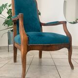 Fauteuil Voltaire style Louis Philippe restauré Bleu Canard