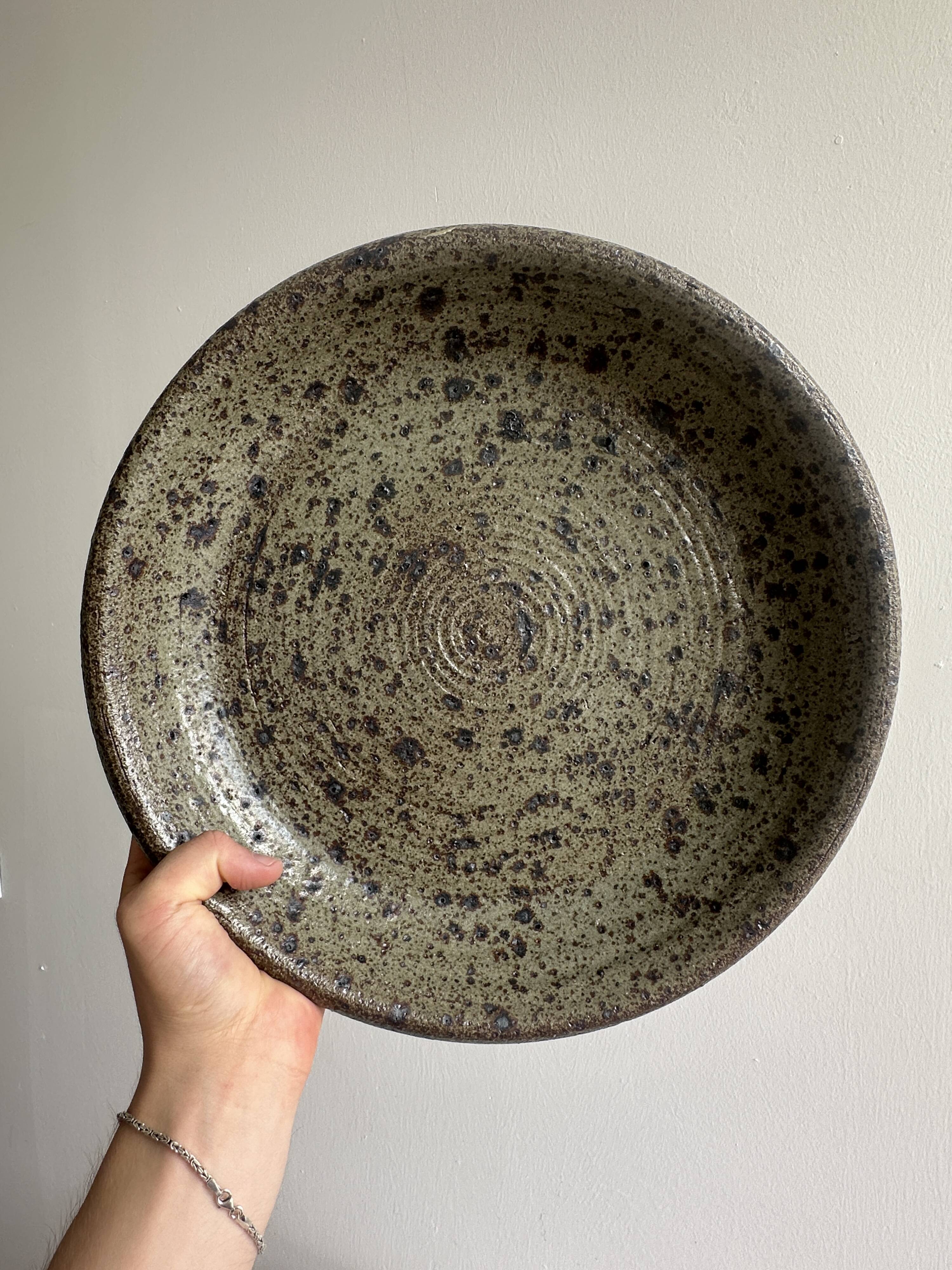 Large antique pyrite stoneware dish