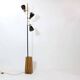 Large 3-light floor lamp in metal, brass and solid wood, 197cm.