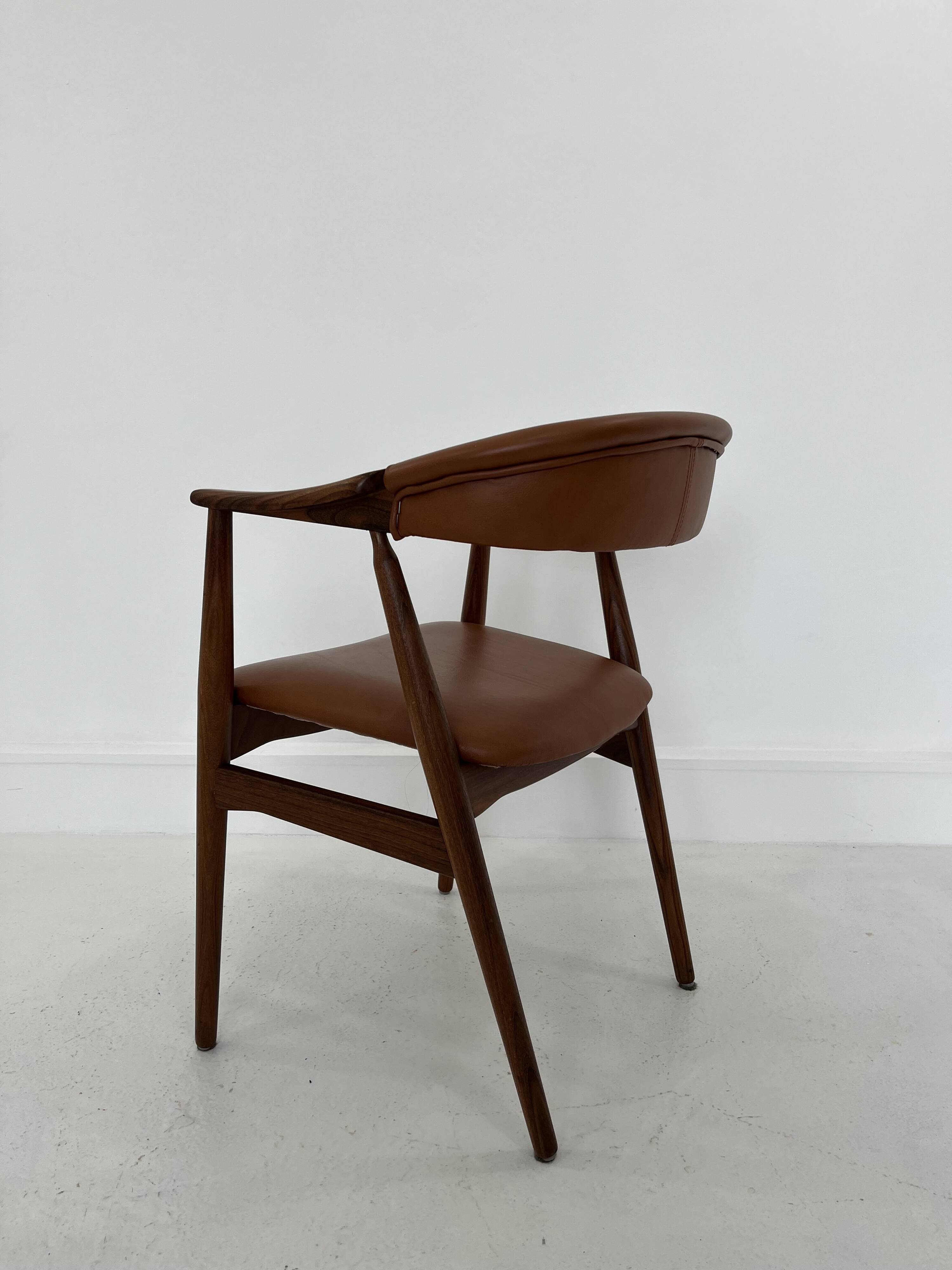 Teak Armchair in Brown Leather by Th. Harlev, 1960s