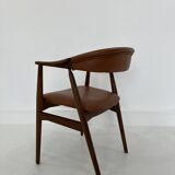 Teak Armchair in Brown Leather by Th. Harlev, 1960s