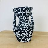 Spaghetti vase free-form Vallauris ceramic 50s, red and black