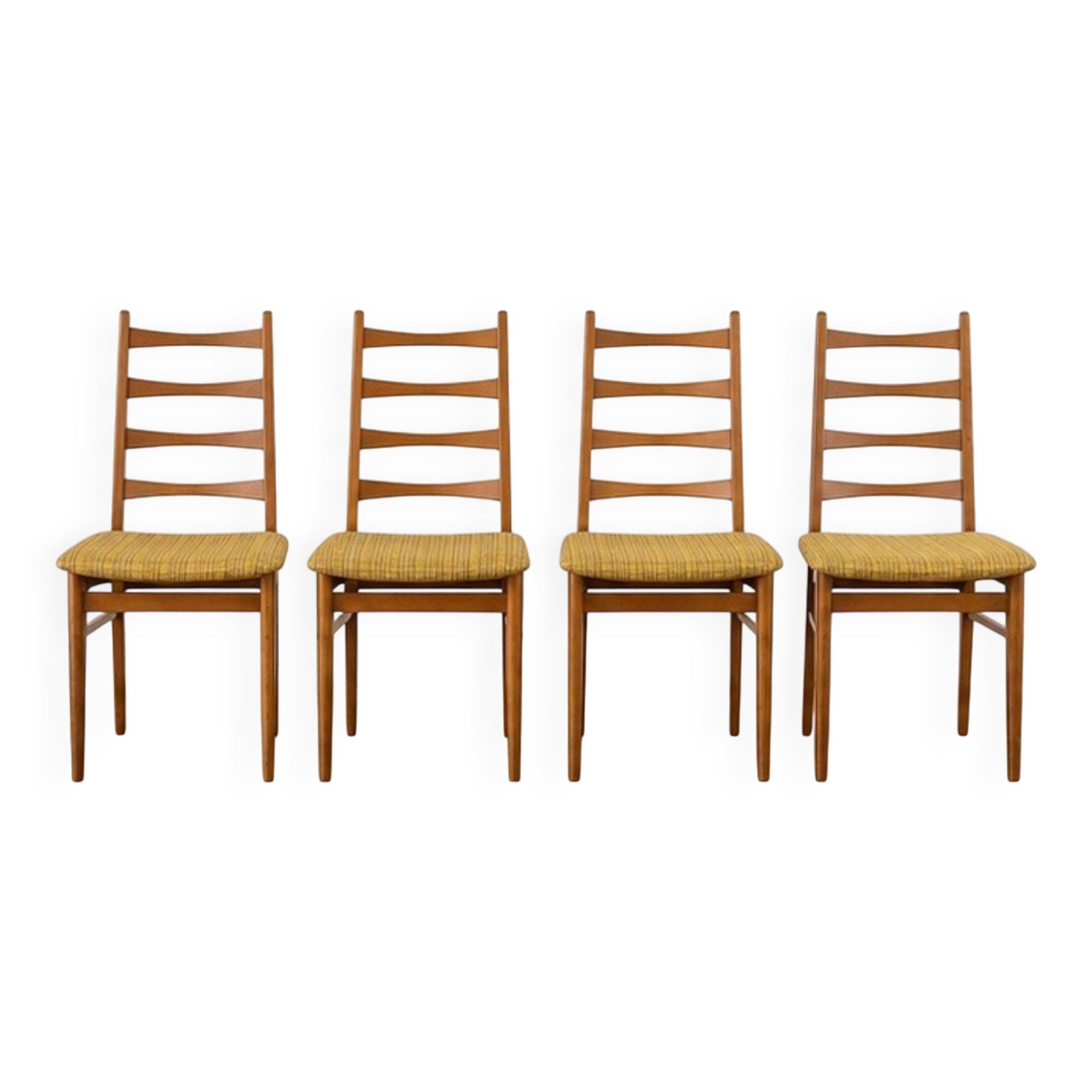 Set of 4 vintage Scandinavian chairs - Teak and mustard fabric