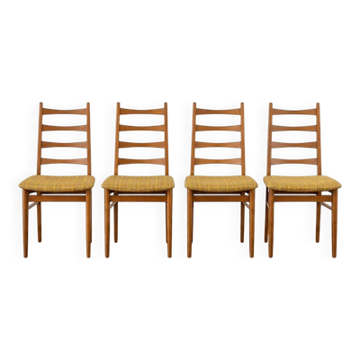 Lot de 4 chaises vintage scandinaves - Teck et tissu moutarde