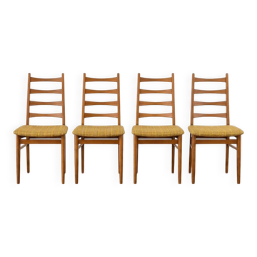 Lot de 4 chaises vintage scandinaves - Teck et tissu moutarde