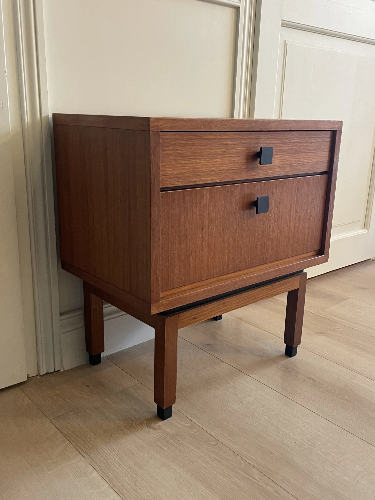 Mid-century teak bedside table, Scandinavian style, brand MDK.