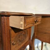 Pair of antique bedside tables with marble top and ceramic niche