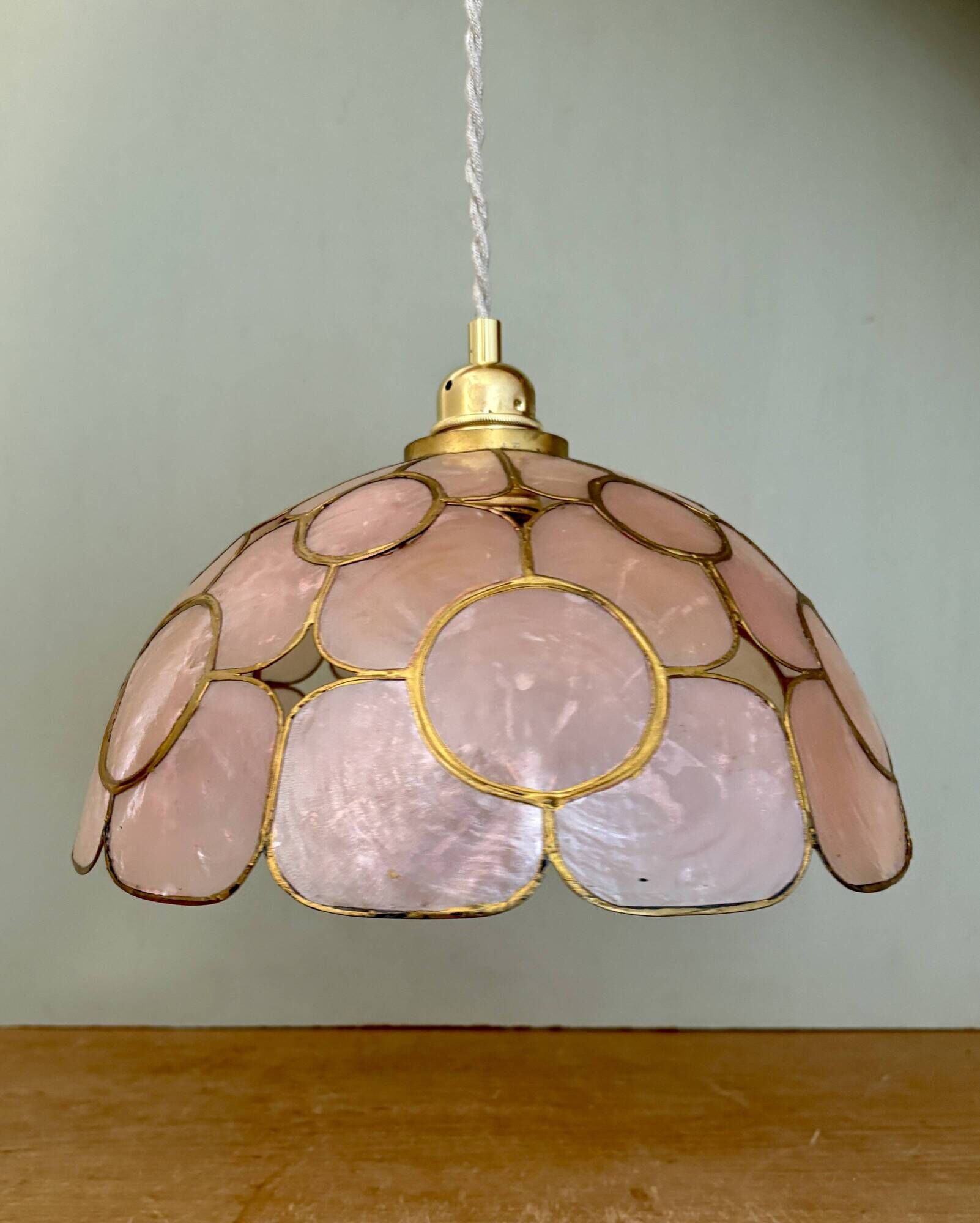 Vintage mother-of-pearl and brass lampshade pendant light