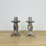 Pair of ceramic candlesticks by Marius Bessone in Vallauris