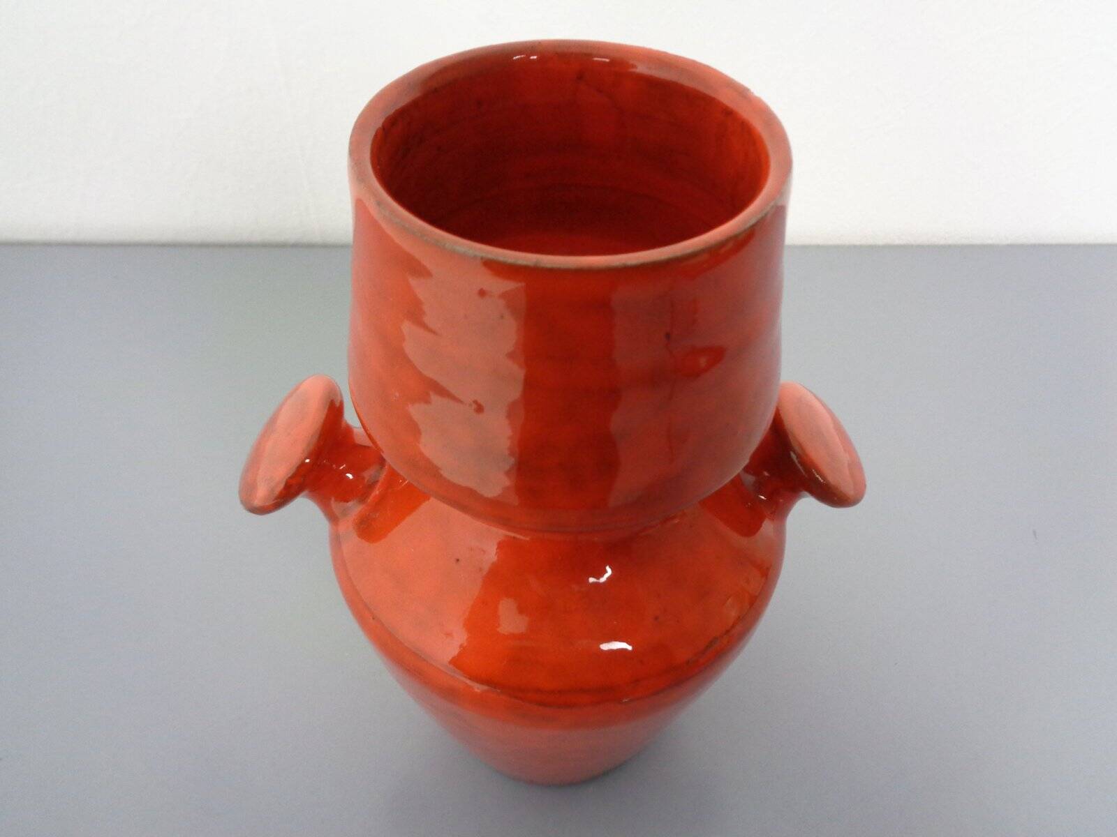 Italian orange ceramic studio vase with handle, 1970s