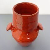 Italian orange ceramic studio vase with handle, 1970s