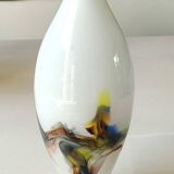 Flamed vase/volutes in white opaline/polychrome Art Glass. Murano style. High 23.5 cm