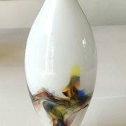 Flamed vase/volutes in white opaline/polychrome Art Glass. Murano style. High 23.5 cm