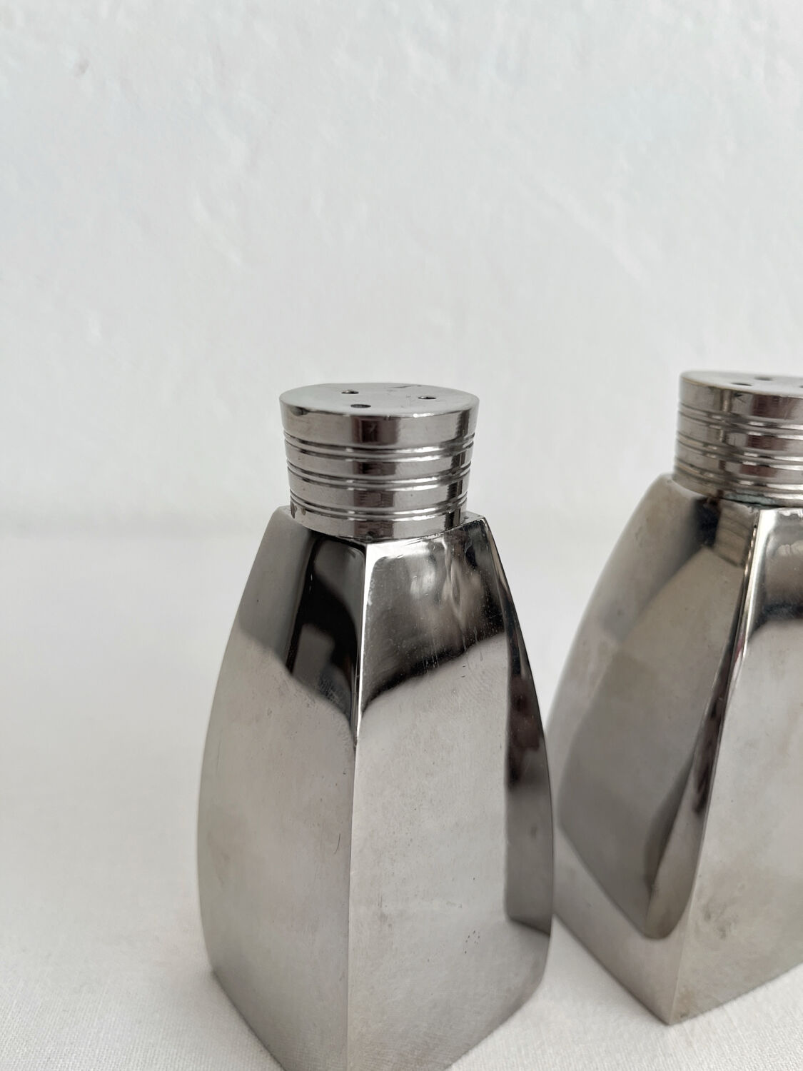 Vintage chrome metal salt and pepper shakers