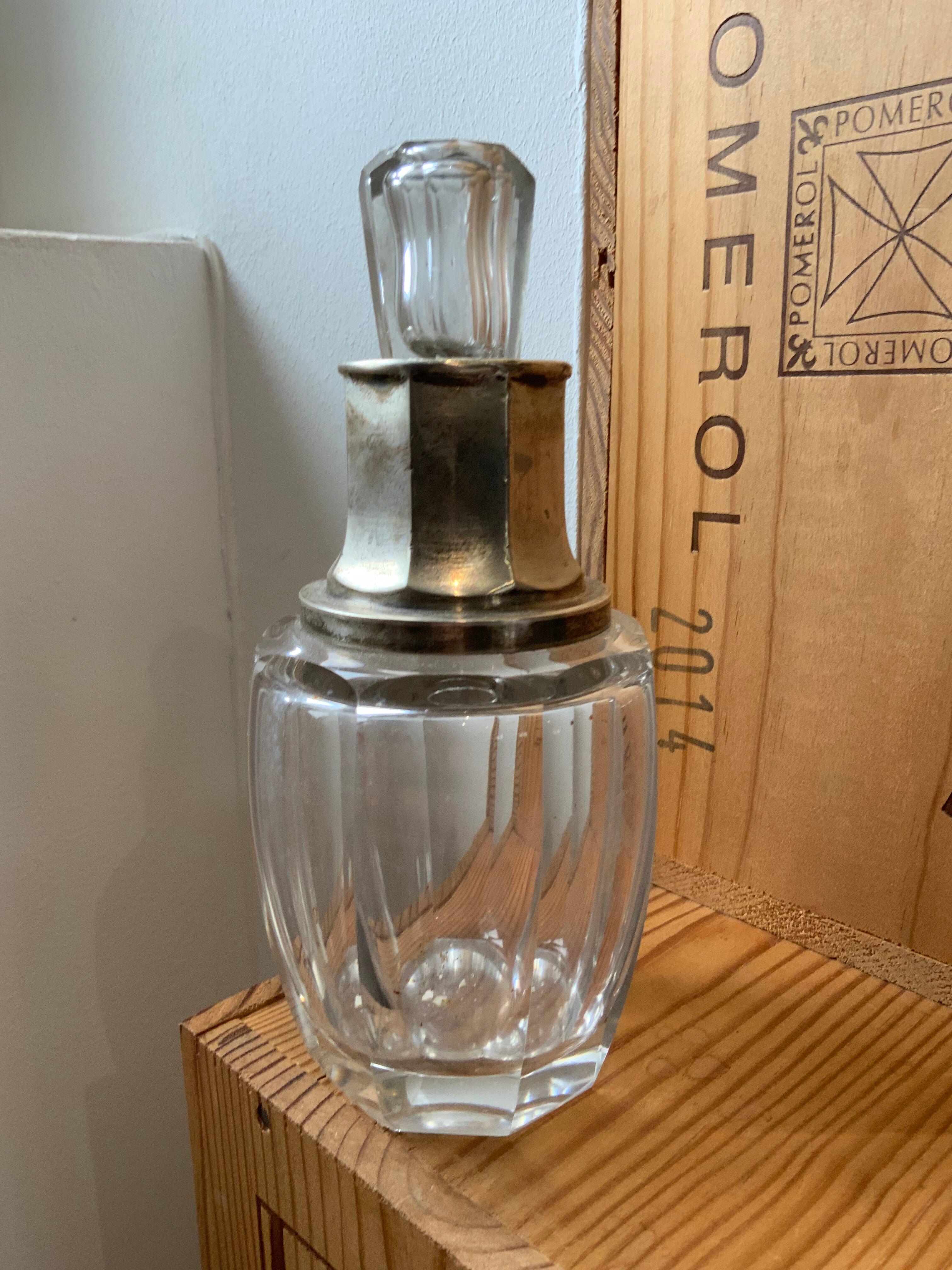 Antique crystal bottle and silver frame diamond punch perfume