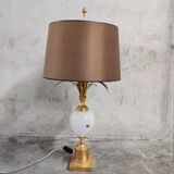 Lampe de table en laiton et opaline en forme de feuille d'ananas, années 1960