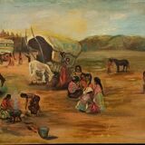 Oil on canvas, gypsy scene, 1970