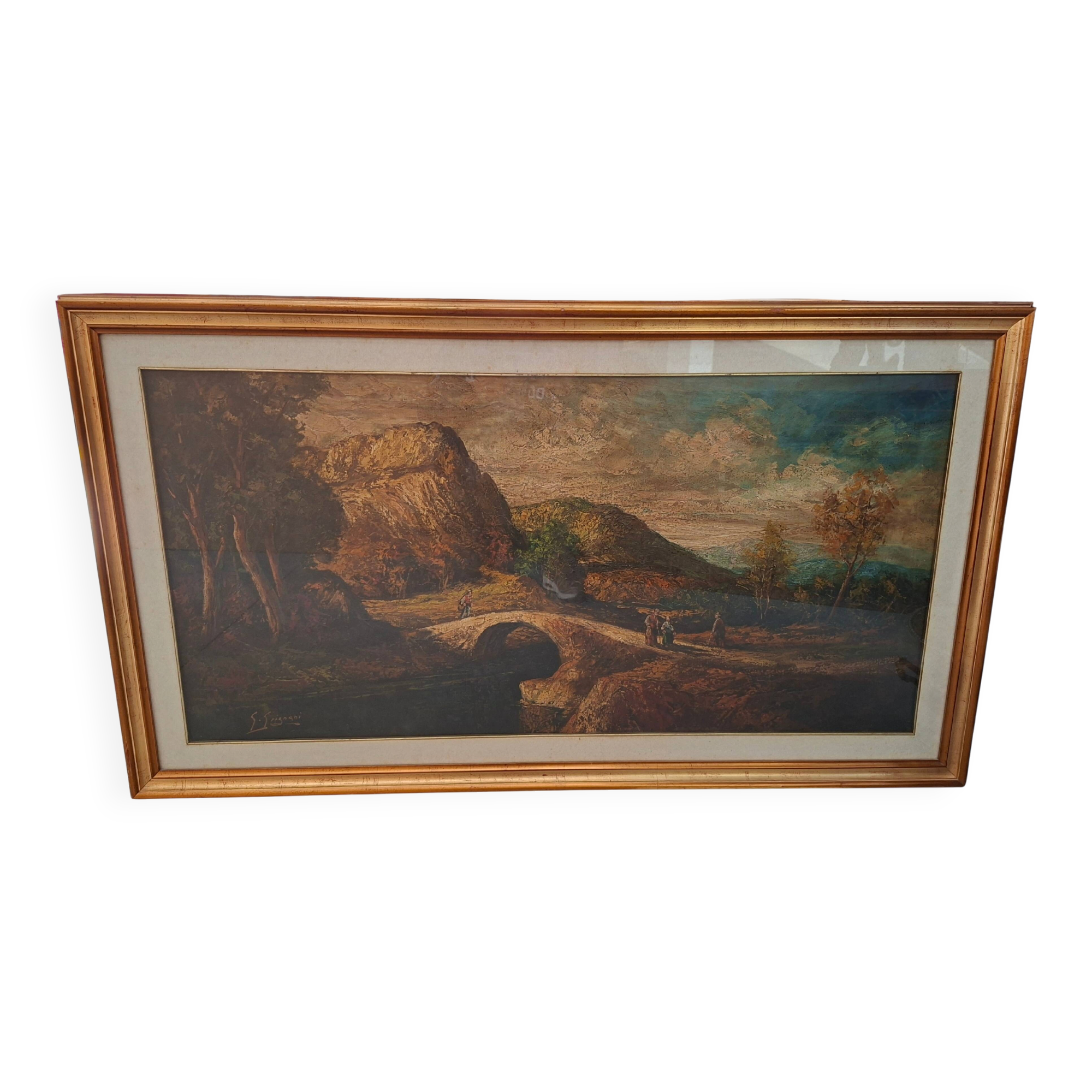 Dipinto a Olio "Paesaggio con Ponte" G. GRIGNANI. 1983