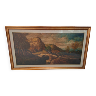Dipinto a Olio "Paesaggio con Ponte" G. GRIGNANI. 1983