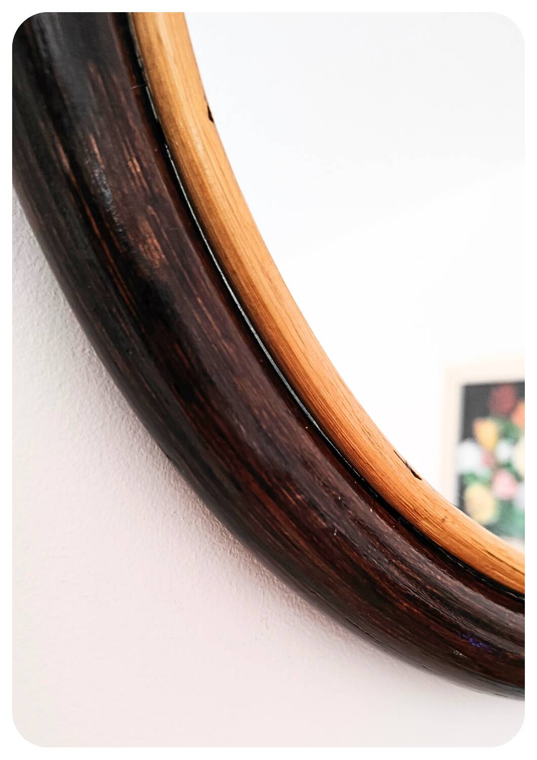 Miroir rond en bambou des années 1970