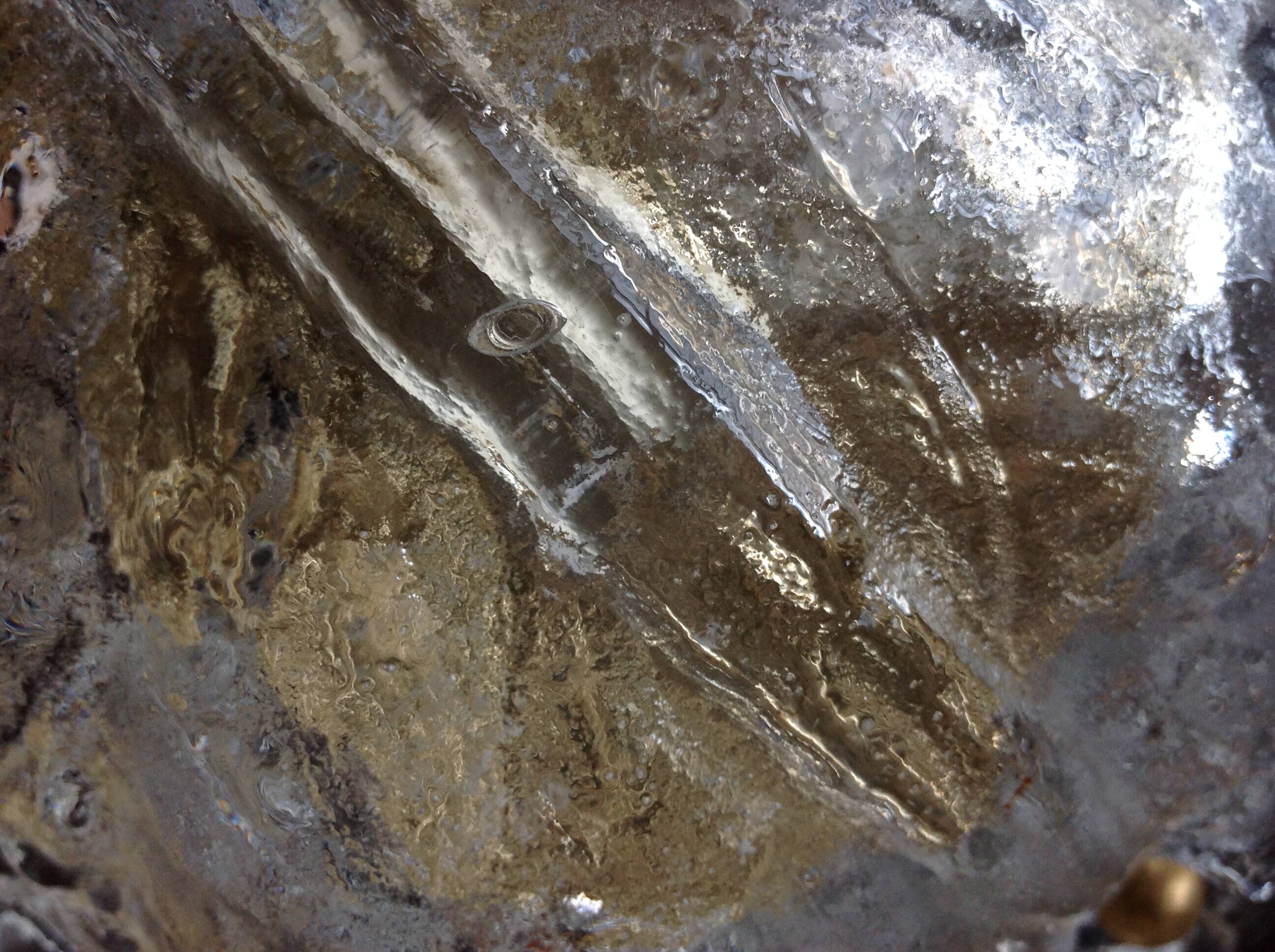 Pair of ice glass and brass wall lights by Limburg / vintage 60s-70s