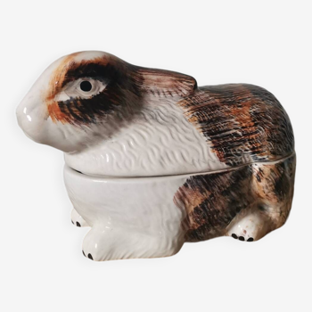 Vintage terrine ceramic box zoomorphic slip rabbit Michel Caugant hand painted