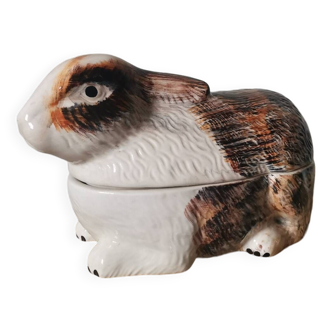Vintage terrine ceramic box zoomorphic slip rabbit Michel Caugant hand painted