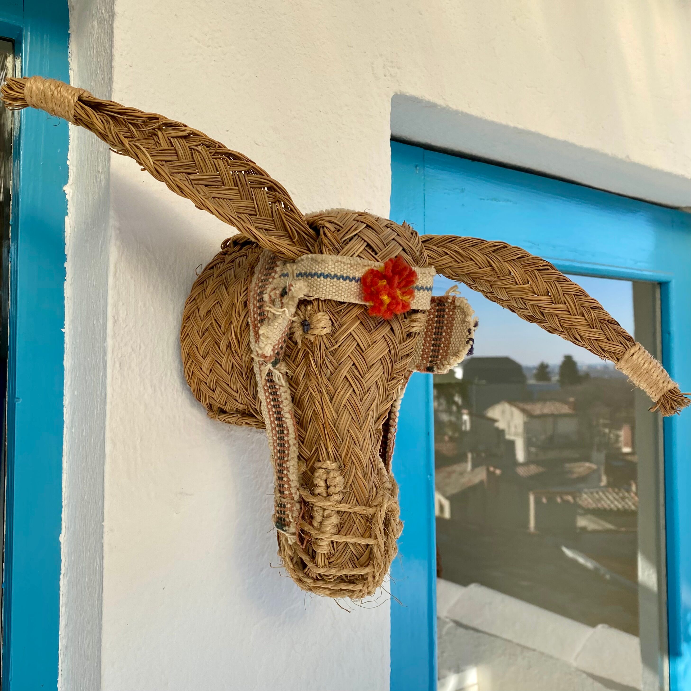 Straw donkey head trophy