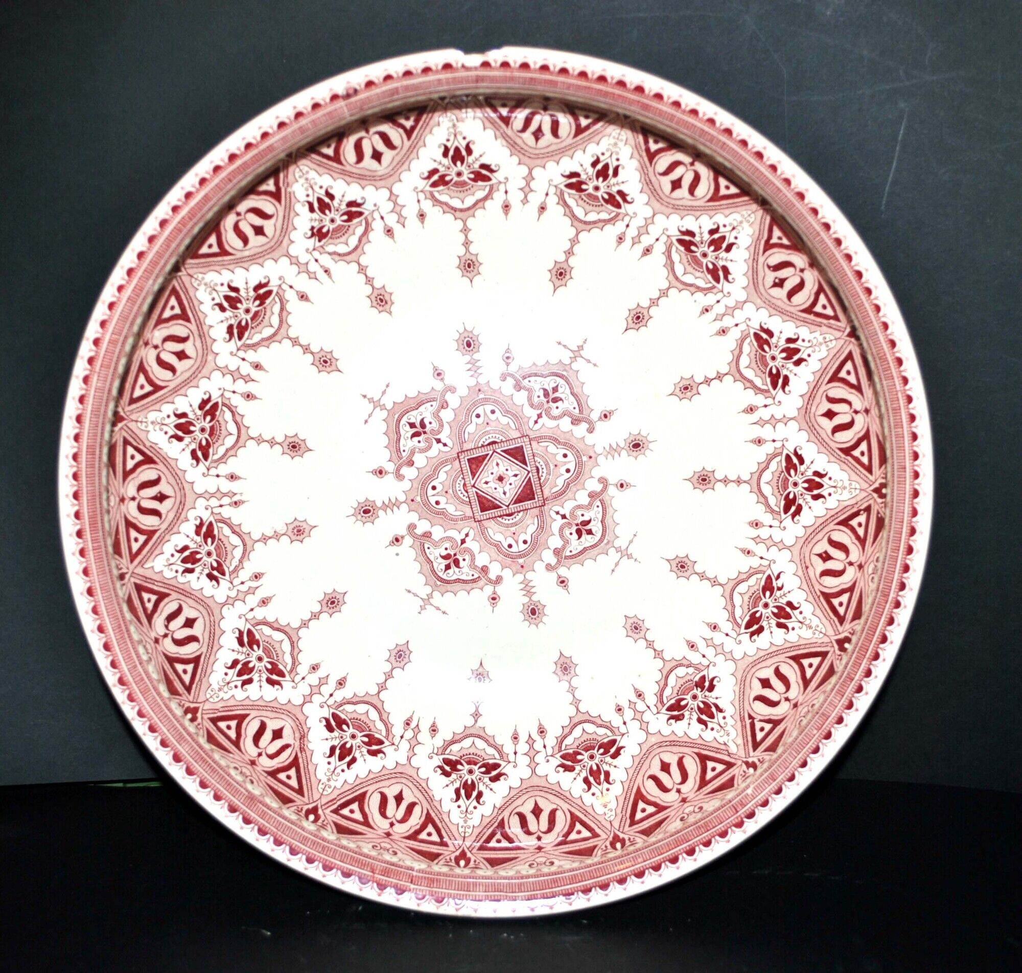 Salad bowl planter in earthenware sarreguemines u&c arabesque red calcutta