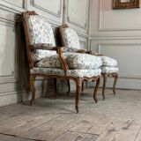 Pair Of Louis XV Queen Armchairs In Carved And “chené” Wood, 18th Century