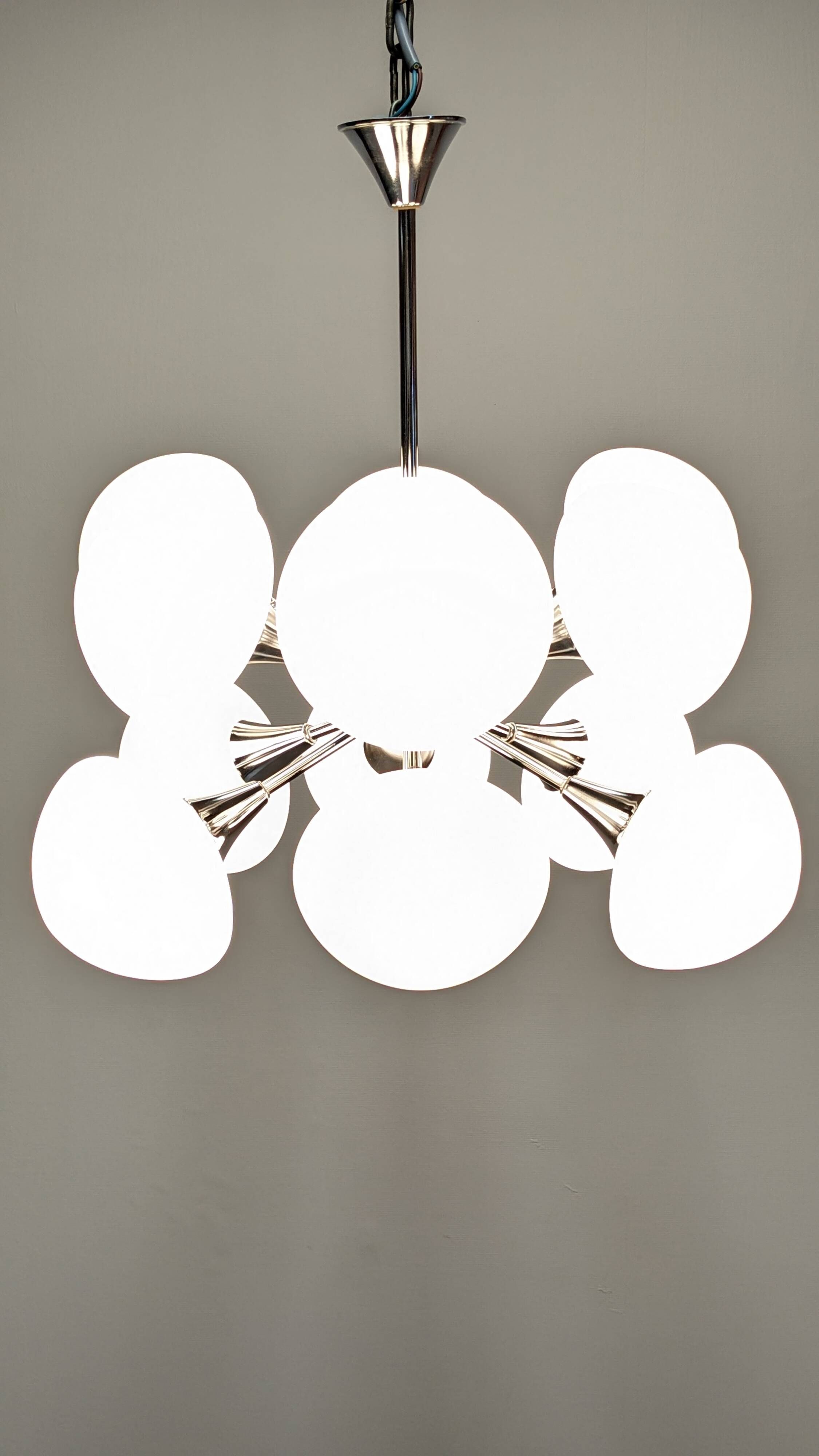Sputnik chandelier with 12 frosted glass lights, Italy circa 1970.