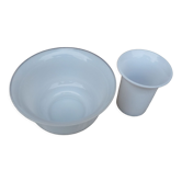 Ancien ensemble de barbier en opaline blanche bol  et gobelet pour blaireau