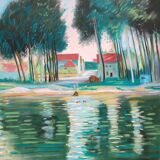 Bernard Collet: Banks of the Marne, original signed lithograph